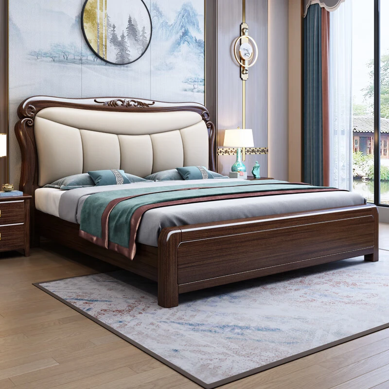 兴隆芳华紫金檀木新中式实木床1.8米双人大床主卧软包轻奢储物床