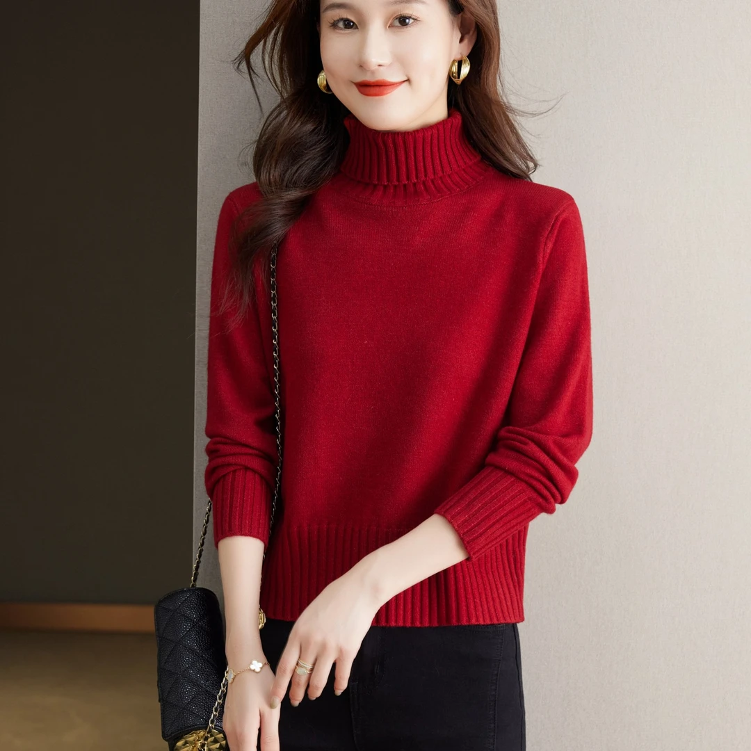 【羊毛衫】高领毛衣长袖针织衫秋冬双翻领高腰短款小个子百搭打底衫