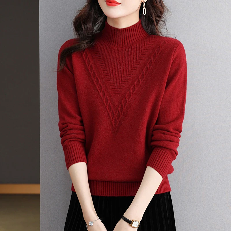 【羊毛衫】2023冬季新款洋气针织衫加厚毛衣女士短款套头长袖打底衫
