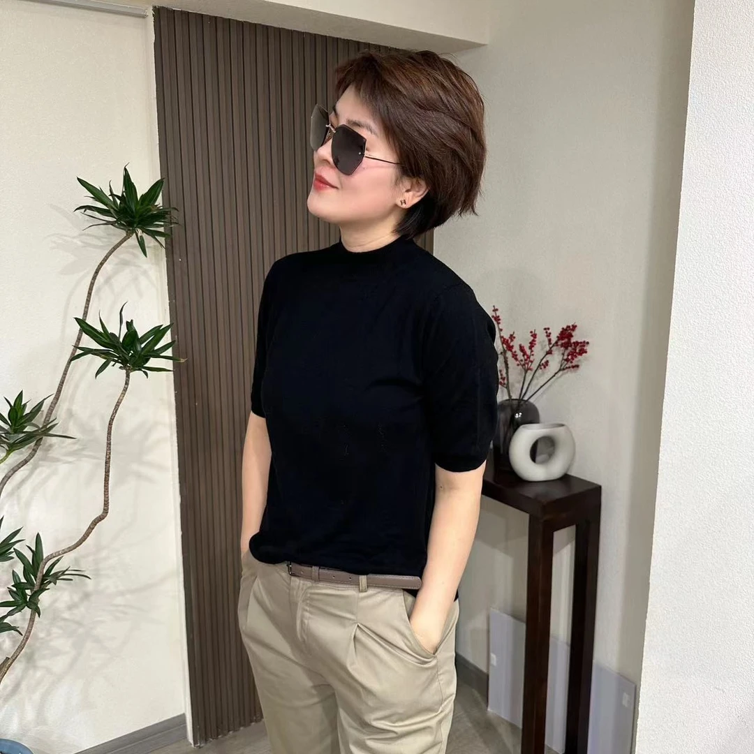 ZHIJIEFUSHI.纯色半高领美丽诺羊毛衫中袖#22110