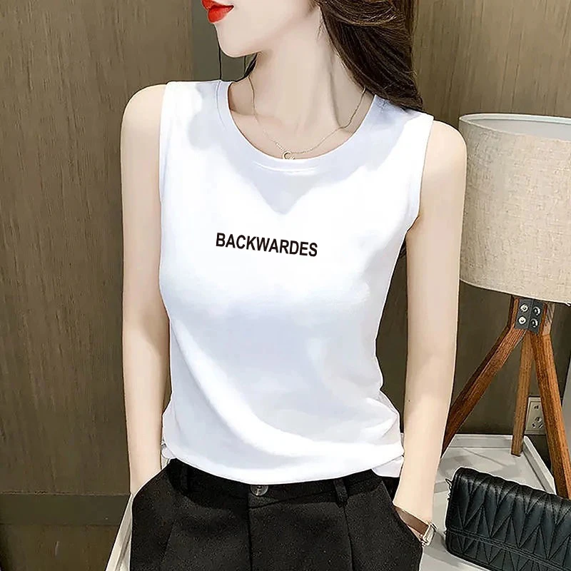 潮流2024夏季新款白色吊带背心女法式内搭无袖宽松t恤时尚上衣潮