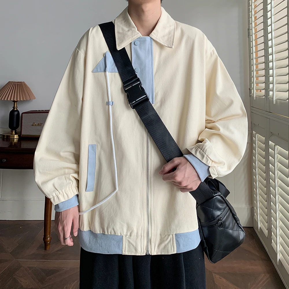 匠璃秋装新款大码设计款拼接宽松夹克外套男士休闲百搭潮流港风in