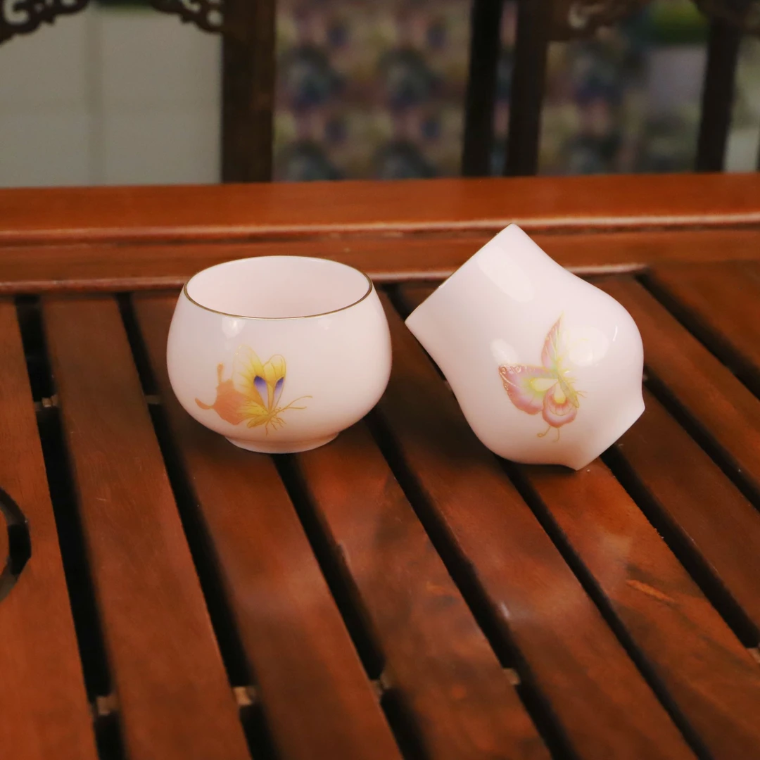 日瓷金标香兰社粉色蝴蝶夫人系列葫芦杯子母杯