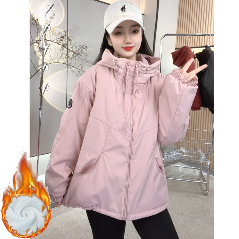 【加绒加厚】SJFY01冬季新款休闲宽松连帽双拉链棉服加厚外套