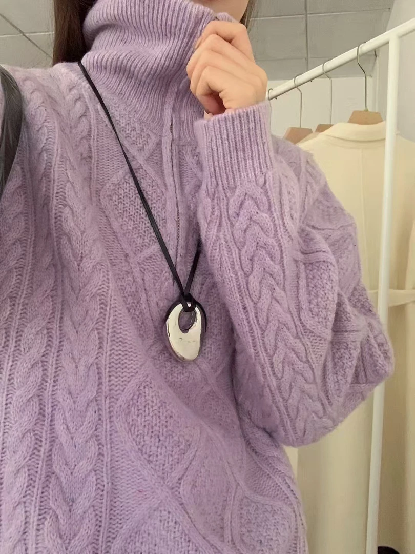 半拉链菱形格套头毛衣女秋季宽松长袖针织衫上衣