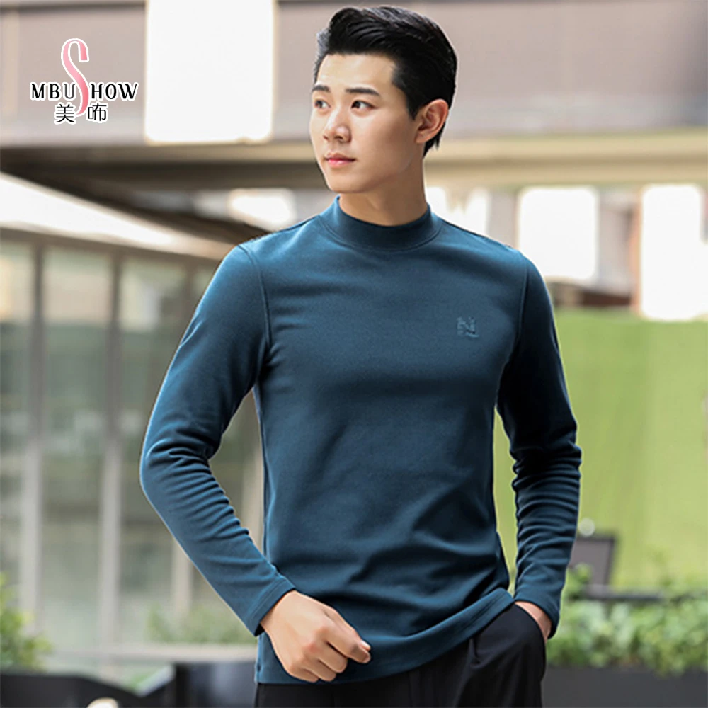 美咘【380克】太阳绒男士中高领高弹磨毛绒裸感百搭纯色加厚打底衫Z