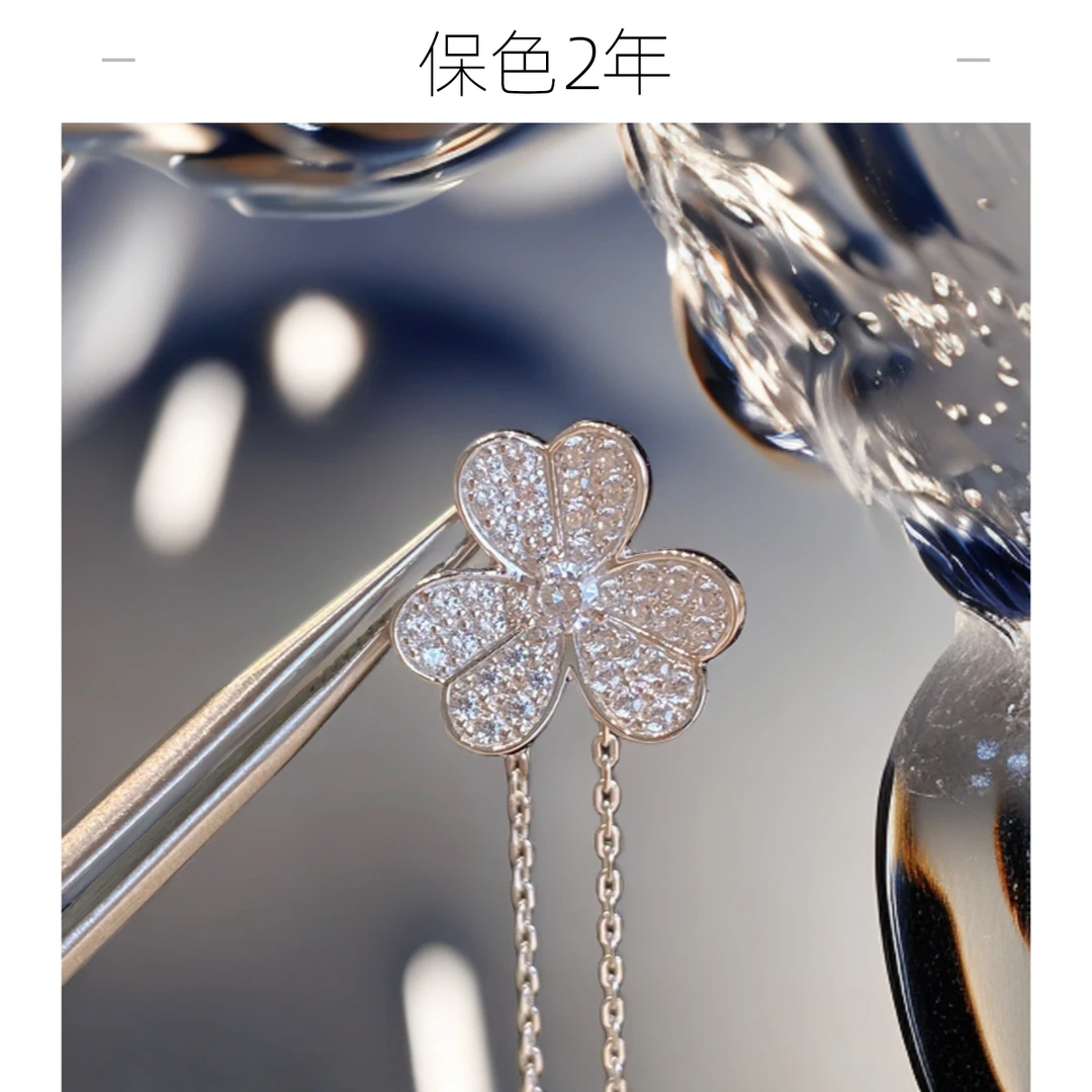 坠链均925银 三叶草银色精致镶嵌钻项链  V5气质轻奢时尚百搭简约