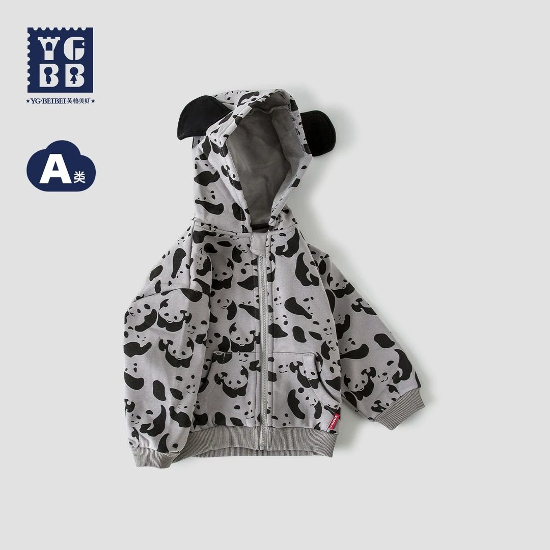 2024秋装新款男童连帽外套薄绒1-3岁个性熊猫小男孩衣服B31179005