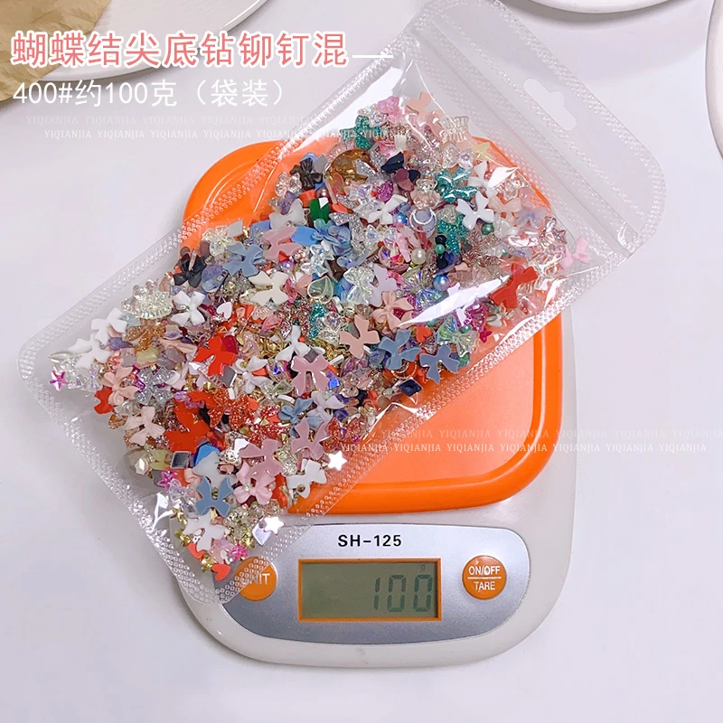 大包装美甲饰品混装网红款新款日系指甲装饰钻石尖底钻珍珠蝴蝶结