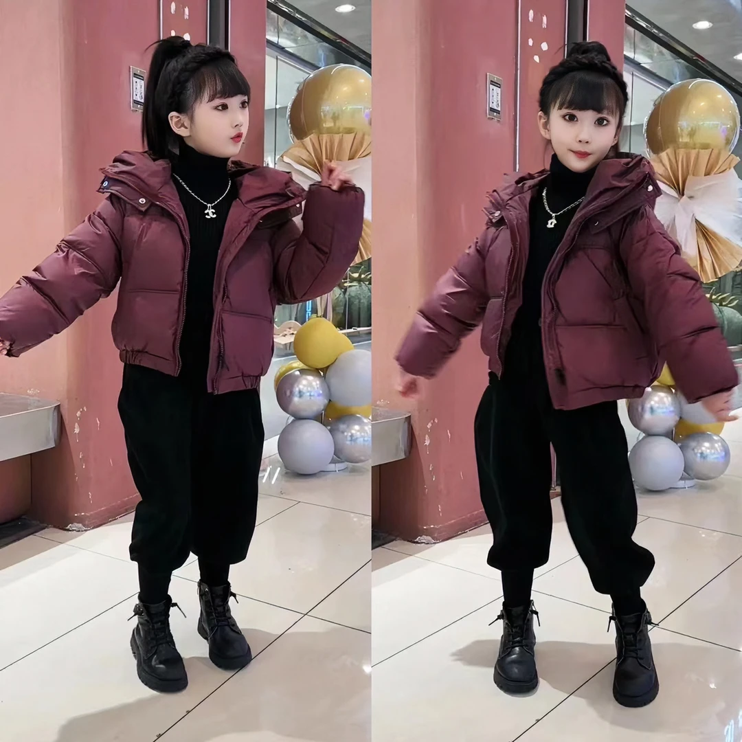2023年新款时尚洋气韩版保暖短款冬季立领女童加绒加厚加棉面包服