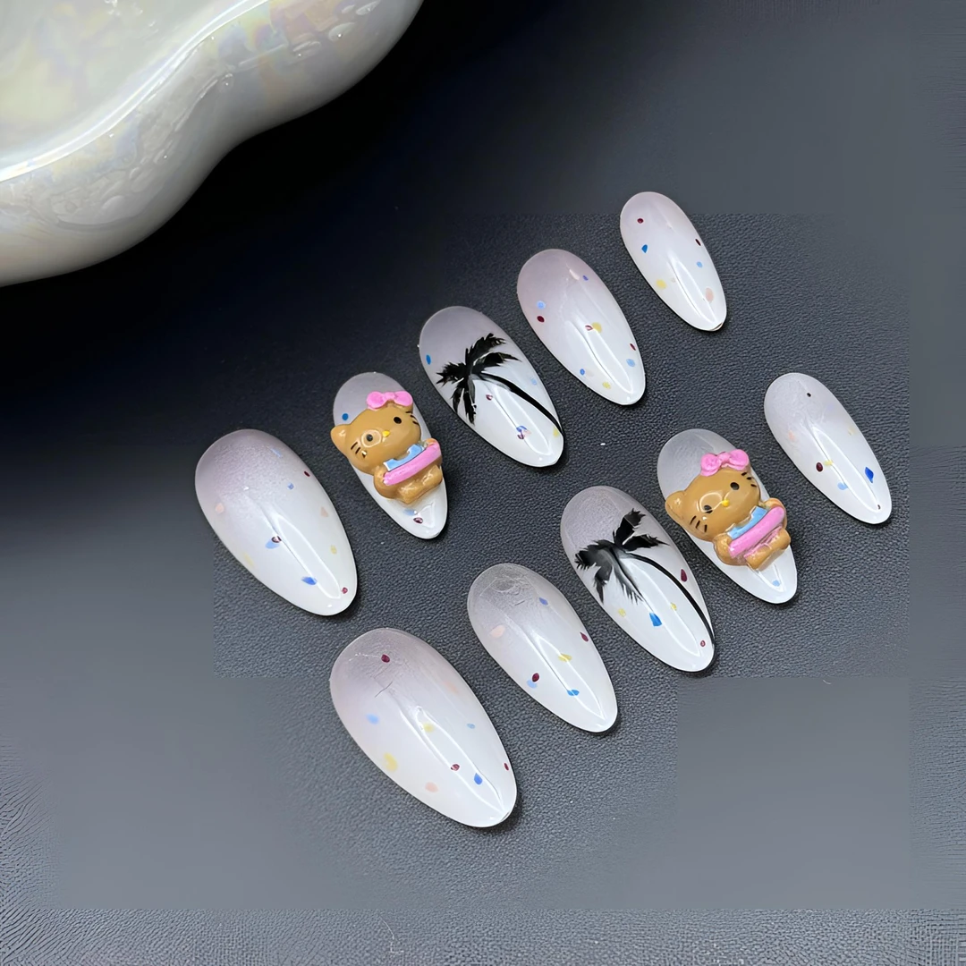 A0196『假日猫』可爱猫咪饰品手绘渐变椰树纯手工制作穿戴甲