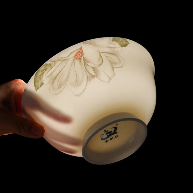 【老板来了】骨瓷玉兰赋6英寸高脚碗4支家用中式陶瓷餐具肆