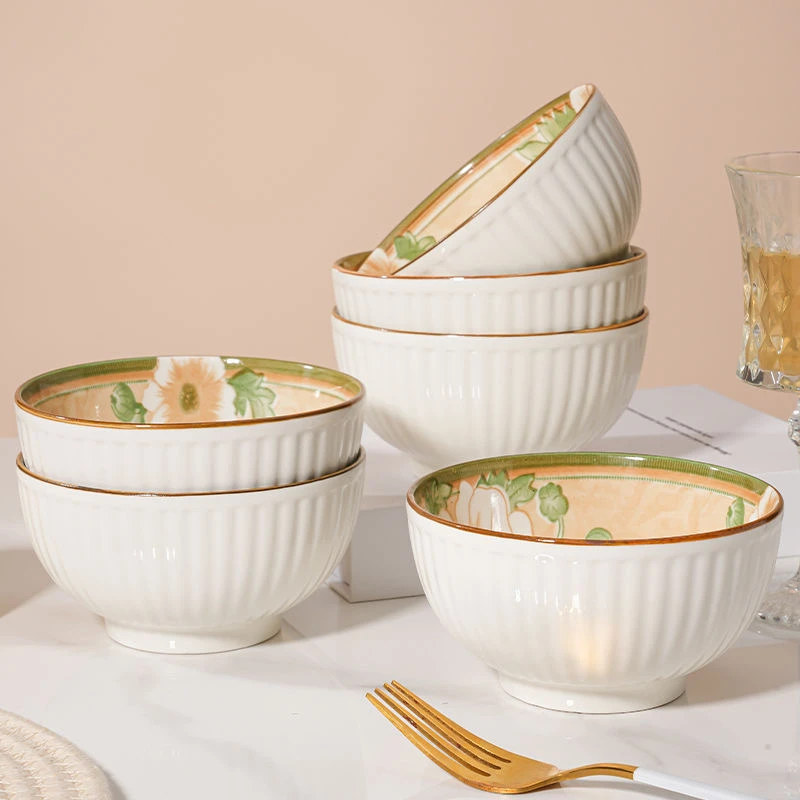 【工厂直发】山茶花4.5英寸吃饭碗10只内高颜值家用饭碗釉下彩