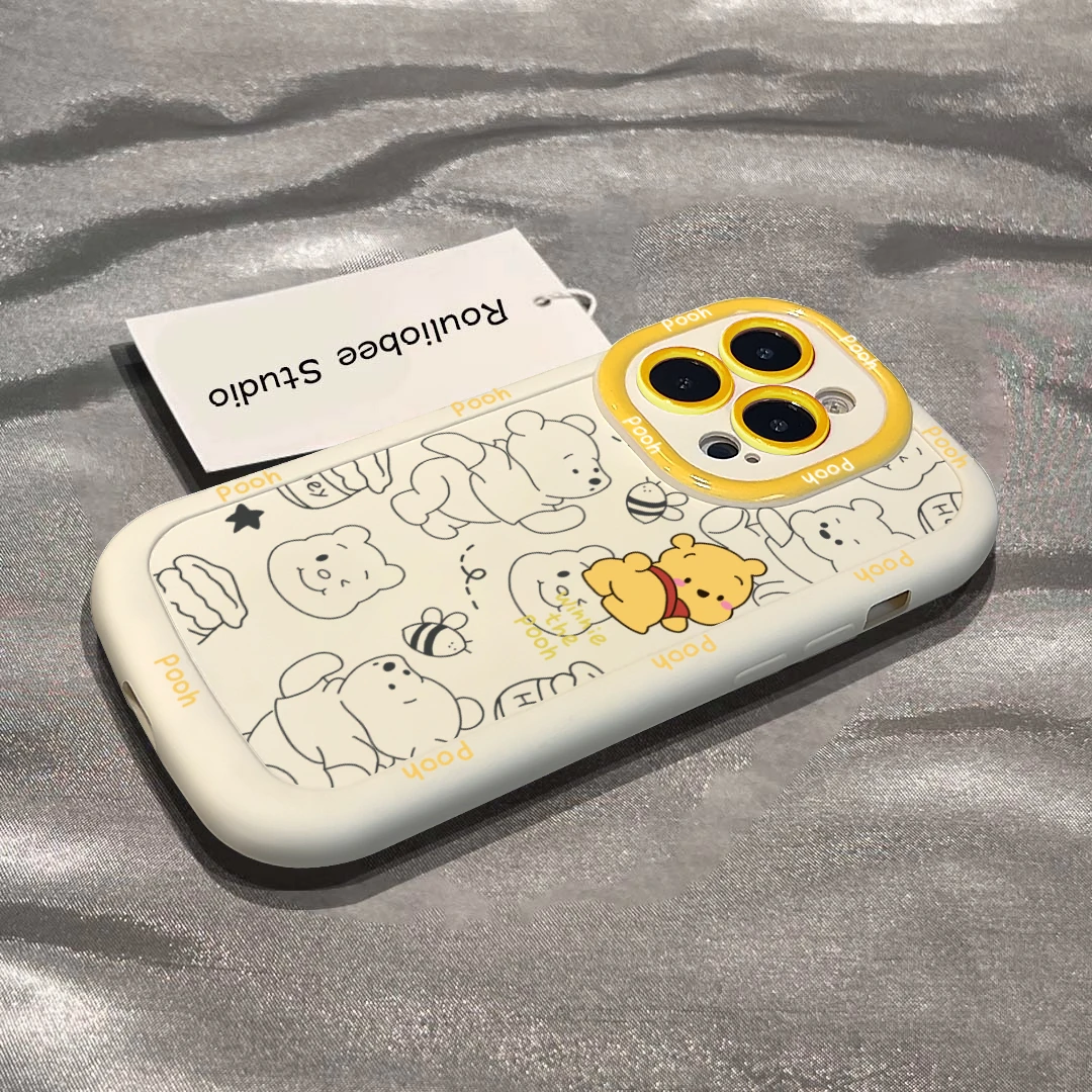 维尼草莓熊泡芙壳适用苹果15手机壳iphone13/14promax防摔12/11女