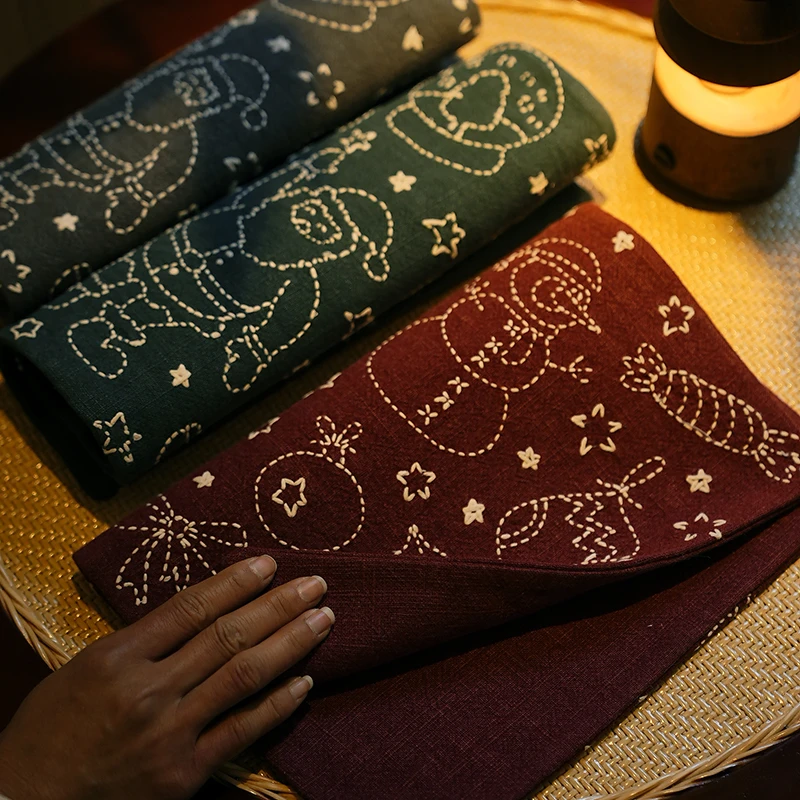 钟声刺绣 原创纯手工 圣诞礼物雪人茶席 隔热垫置物垫 茶道零配