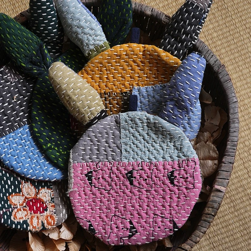 钟声刺绣 原创惜物系列拼接多彩兔头置物垫养壶垫茶道碗垫纯手工