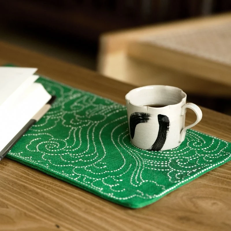 钟声刺绣 原创新款手绘祥云刺绣茶席 全手工隔热垫置物垫茶道零配