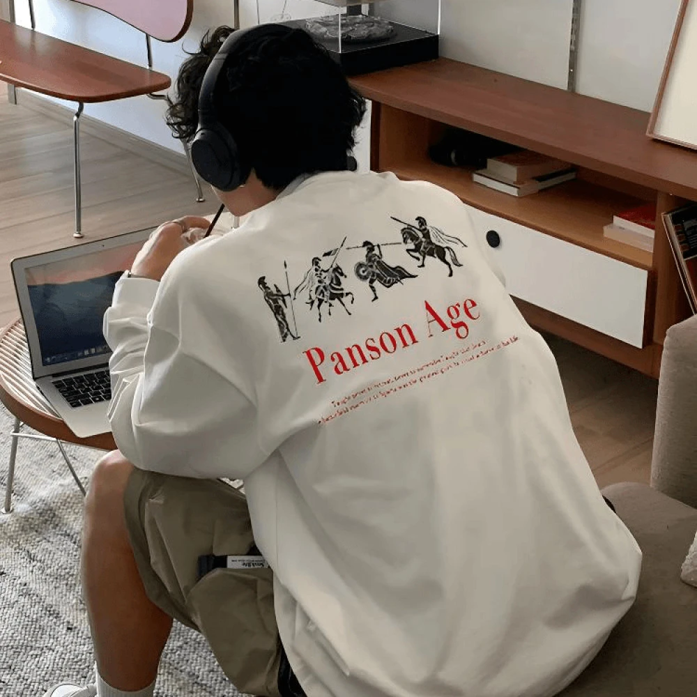 【重磅纯棉】秋季新款潮流美式半袖宽松港风韩版美式大码ins长袖T恤