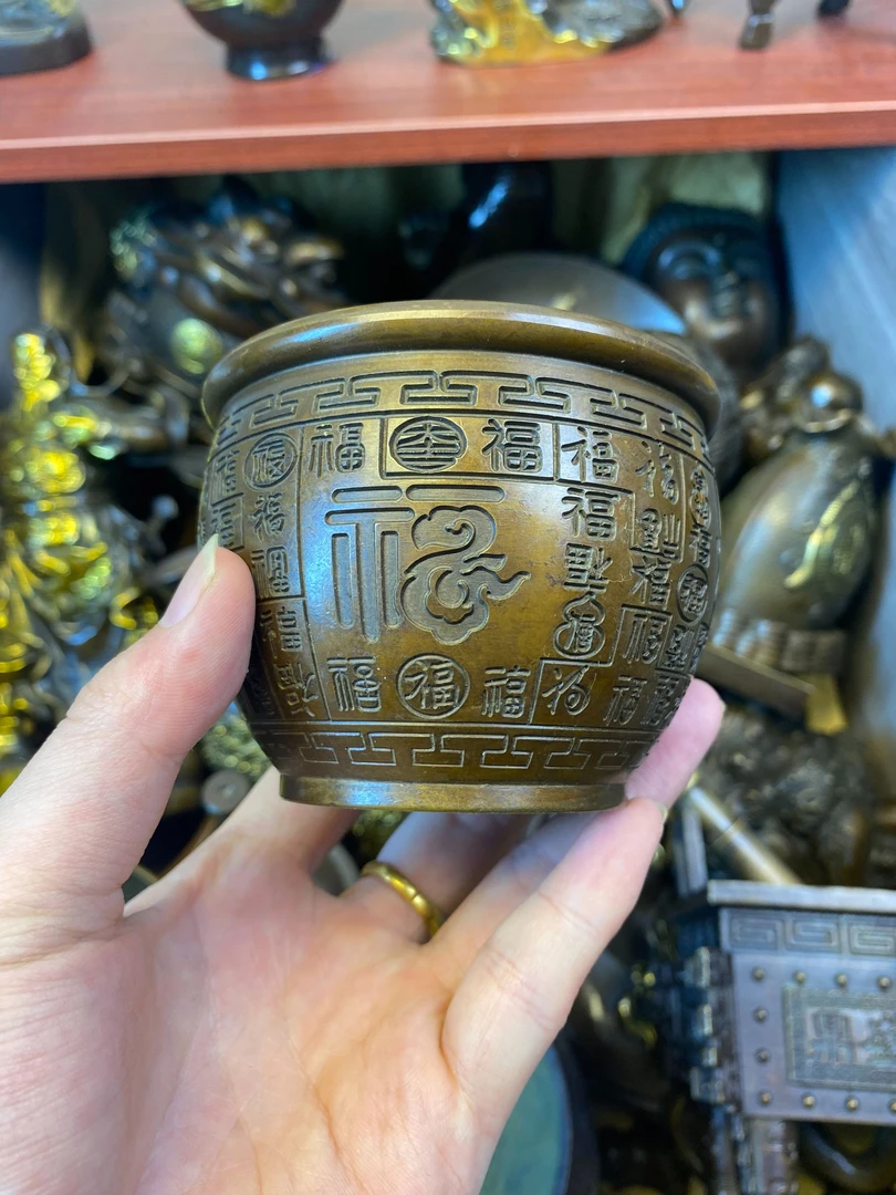 复古铜器百福缸摆件