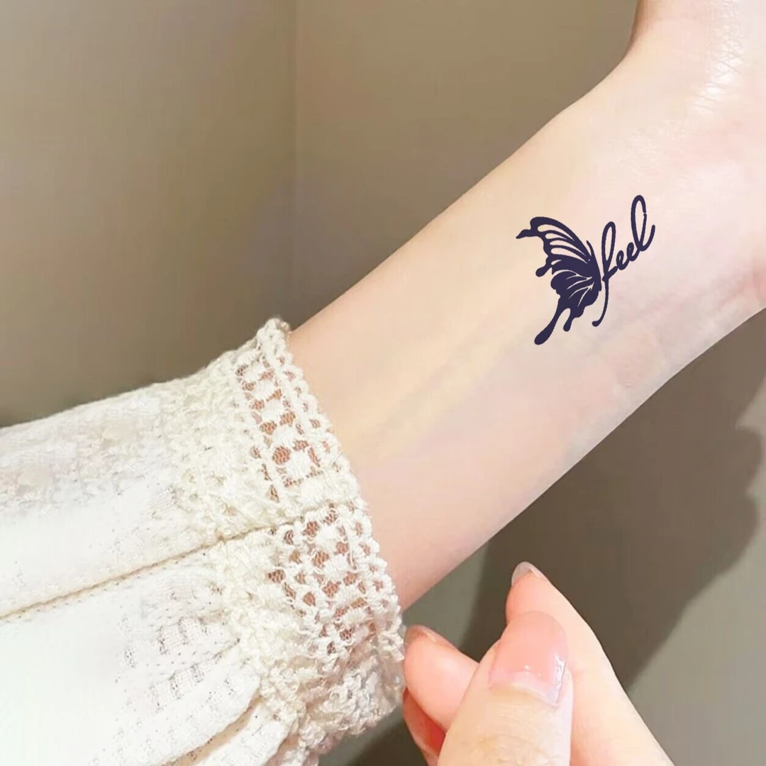 蝴蝶草本贴纸防水持久纹身果汁半永久女防汗不反光手腕锁骨仿真贴
