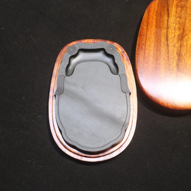 眉纹下坑蝉形雕刻实用下墨老坑歙砚12.3×8.1×1.4cm