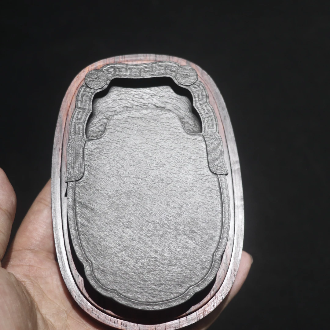 精工老坑水波满工蝉精致歙砚11.5×7.2×2cm配小叶紫檀木盒