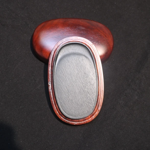 水舷坑细水波纹椭圆老坑歙砚实用迷你小砚台9.2×5.3×0.7cm
