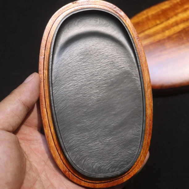 水舷坑水波纹细腻水波背面兰花老坑歙砚13.2×7.4×0.9cm