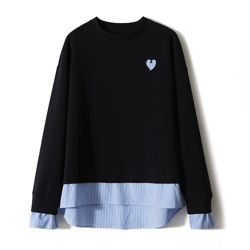 SEPT CHIC 圆领假两件卫衣 通勤百搭时尚爱心上衣女S62894XYCAG