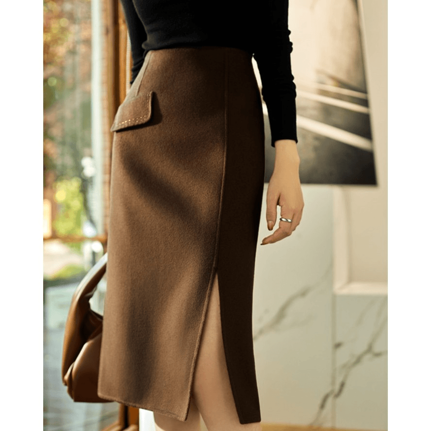 SEPT CHIC复古H直筒设计通勤 羊毛开衩半身裙S51801QZVG