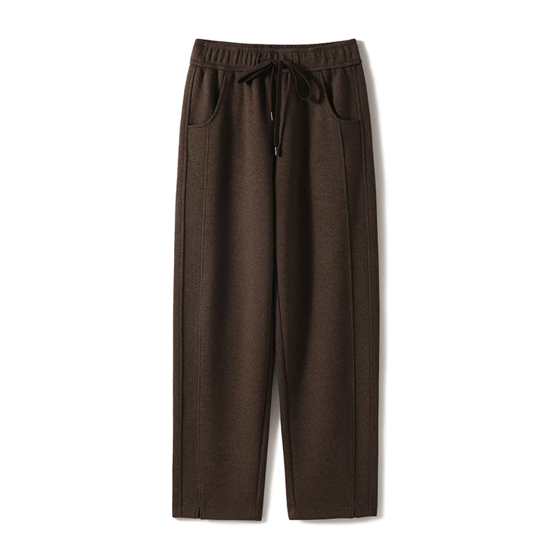 SEPT CHIC 含羊毛人字纹松紧腰抽绳阔腿显瘦休闲裤S62774KZQVL