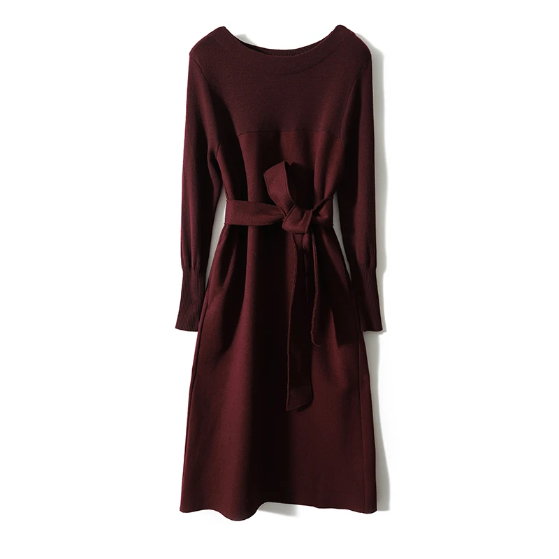 SEPT CHIC/精致轻奢羊毛呢 针织拼接腰带显瘦连衣裙S51623ZQAG