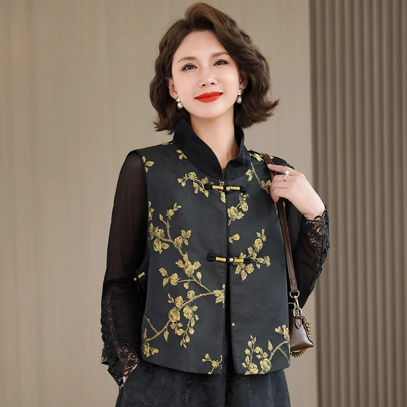 新中式国风复古刺绣背心马甲外穿女2024秋冬新款时尚优雅坎肩上衣