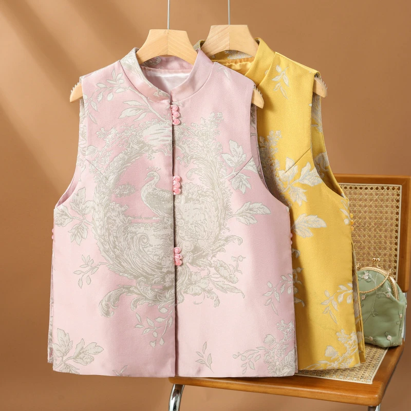 新中式复古改良款年轻旗袍马甲2024春季新款国风提花唐装马夹外套