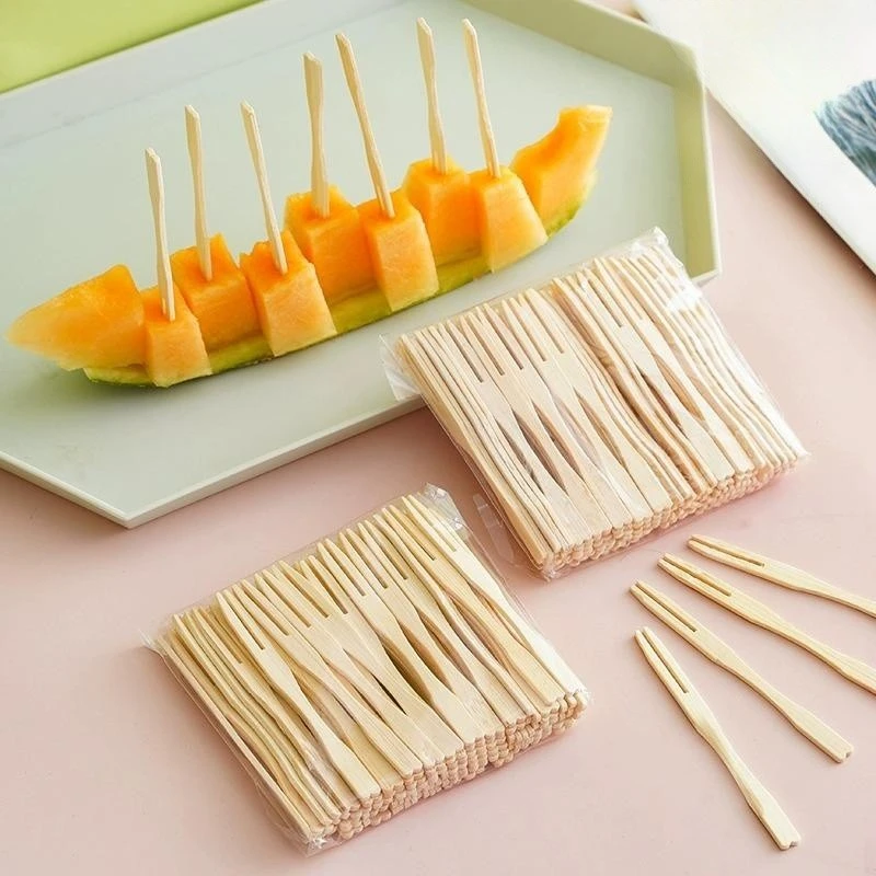 一次性水果叉套装家用水果签创意透明竹节叉蛋糕甜品点心两节叉子