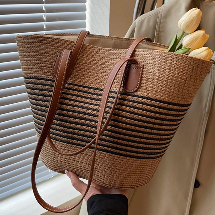 慵懒风海边编织包2024新款草编包女大容量菜篮子托特包单肩沙滩包