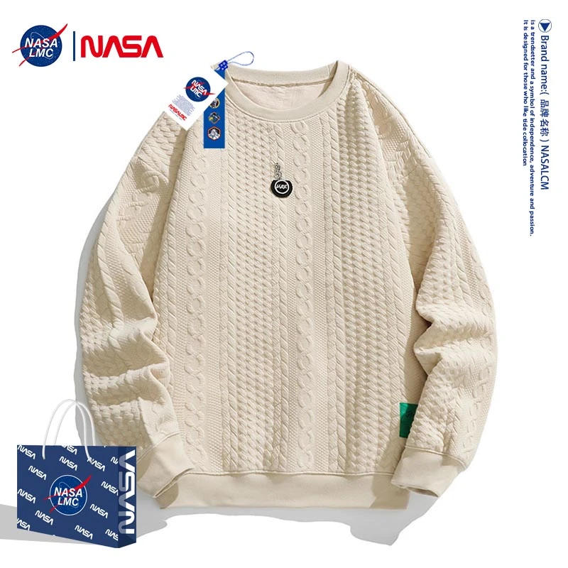 NASAins圆领卫衣男士时尚长袖T恤春秋百搭宽松休闲套头长袖上衣