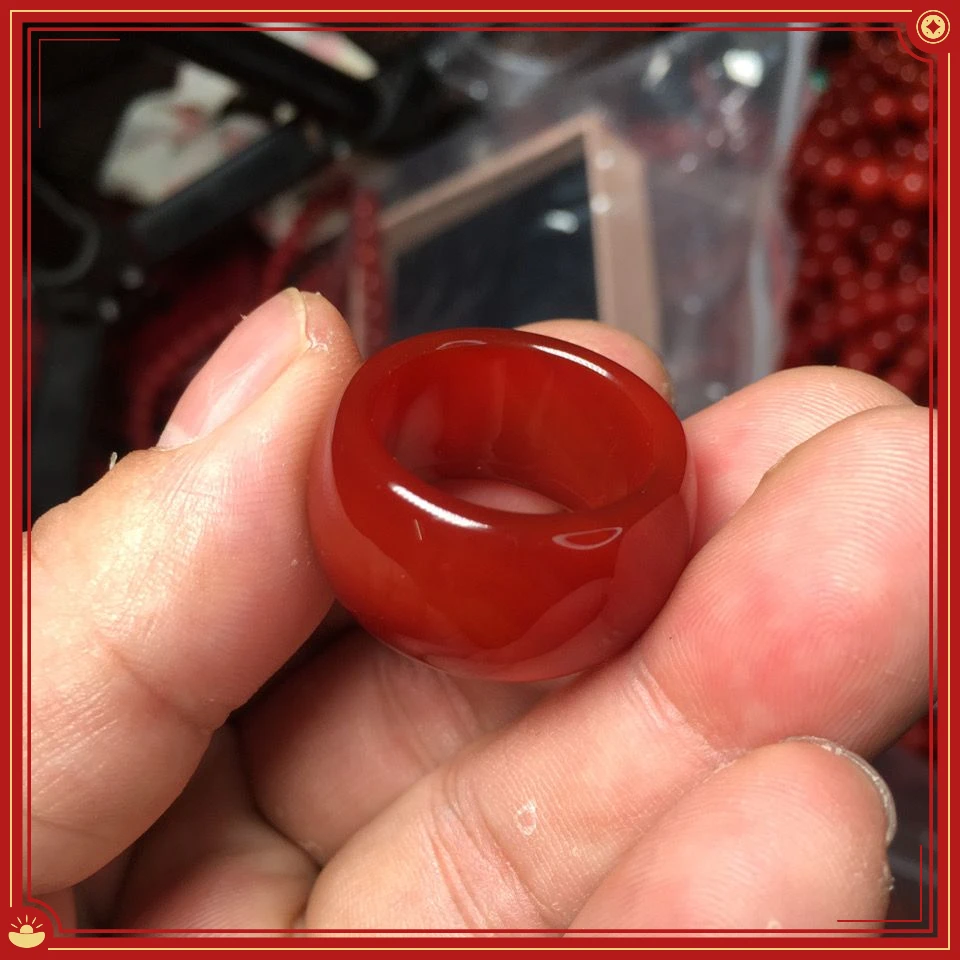 时尚红珠跑环戒指尾戒宽版红色指环新款本命年转运扳指男女款