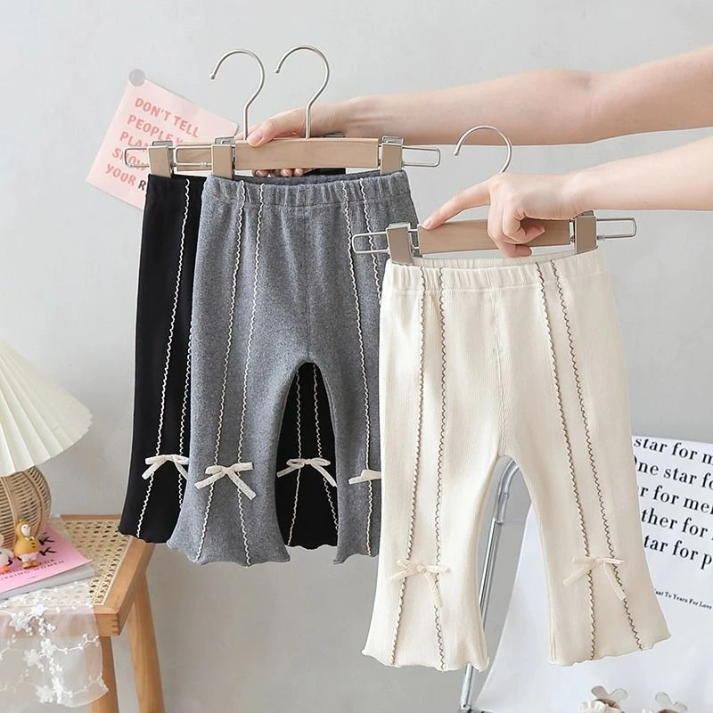 童装女童蕾丝打底裤外穿婴儿长裤儿童喇叭裤女宝宝蝴蝶裤子春秋款