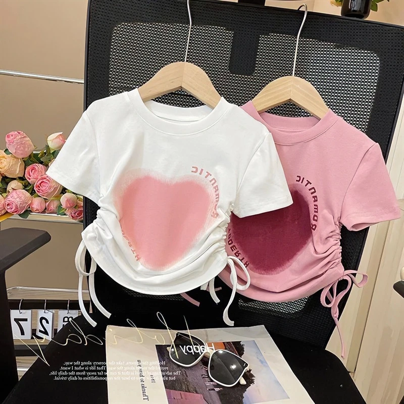 女童上衣夏季短袖韩版爱心女宝宝时尚夏装儿童t恤女儿童短款上衣