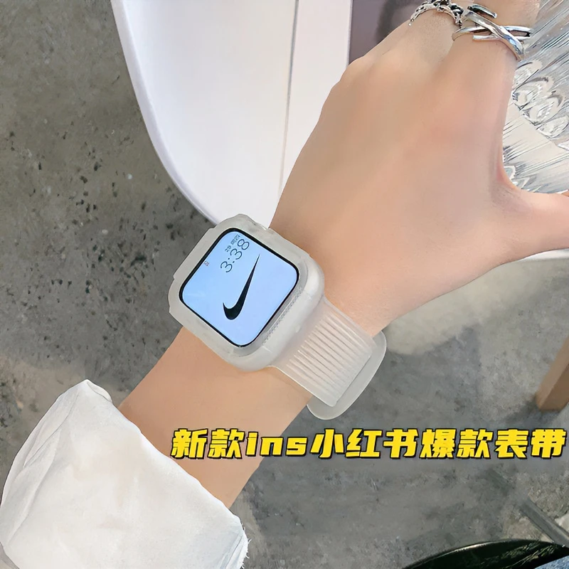 适用applewatch表带全包一体式硅胶果冻透明苹果手表带iwatch腕带