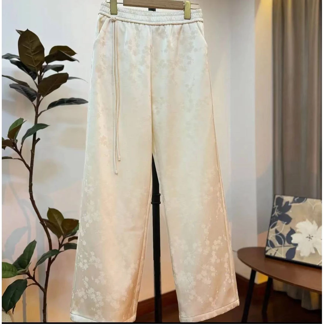 录洛清-裤子 提花加绒加厚阔腿百搭冬季复古新中式国风84663-倩倩