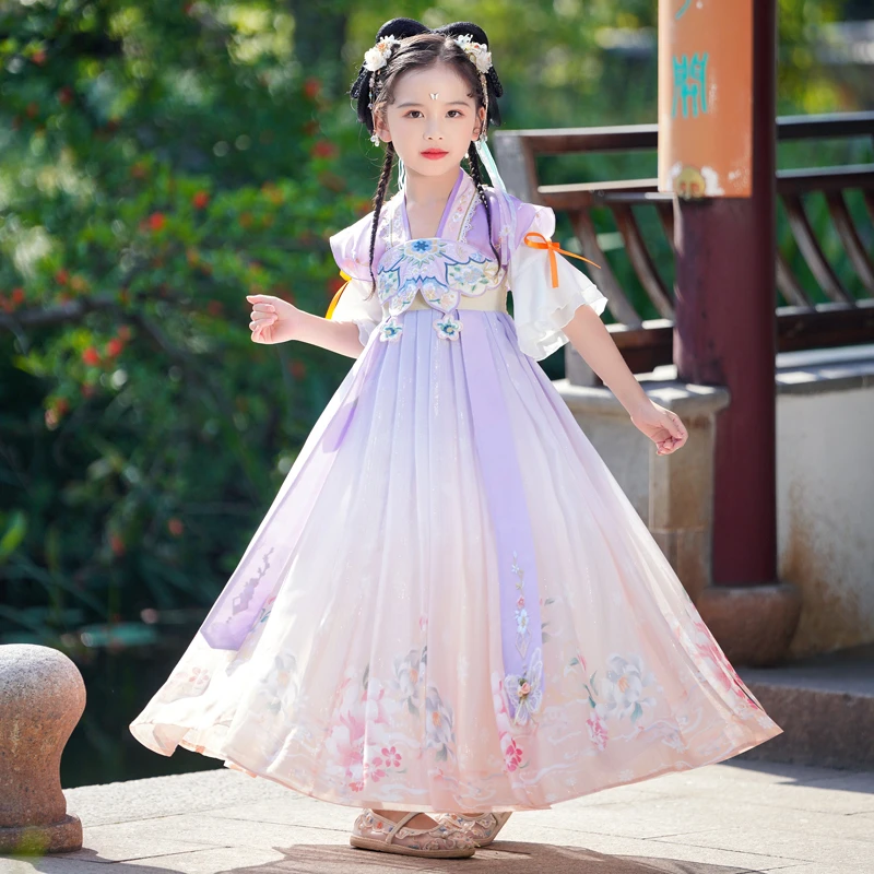8935女童汉服夏季2023新款公主小女孩古风连衣裙超仙襦裙儿童唐装