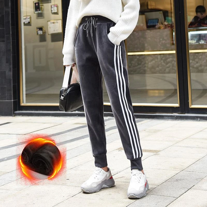 金丝绒运动裤女2023新款秋冬加绒加厚大码双面绒束脚女裤休闲卫裤