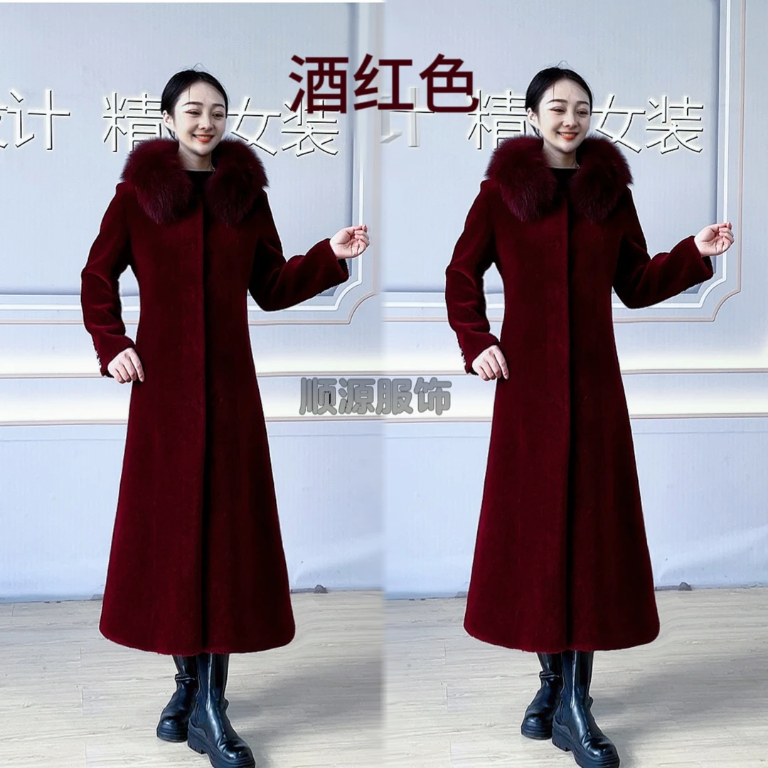 022海宁奢品8片修身羊剪绒狐狸帽毛冬季保暖收腰显瘦百搭气质大衣