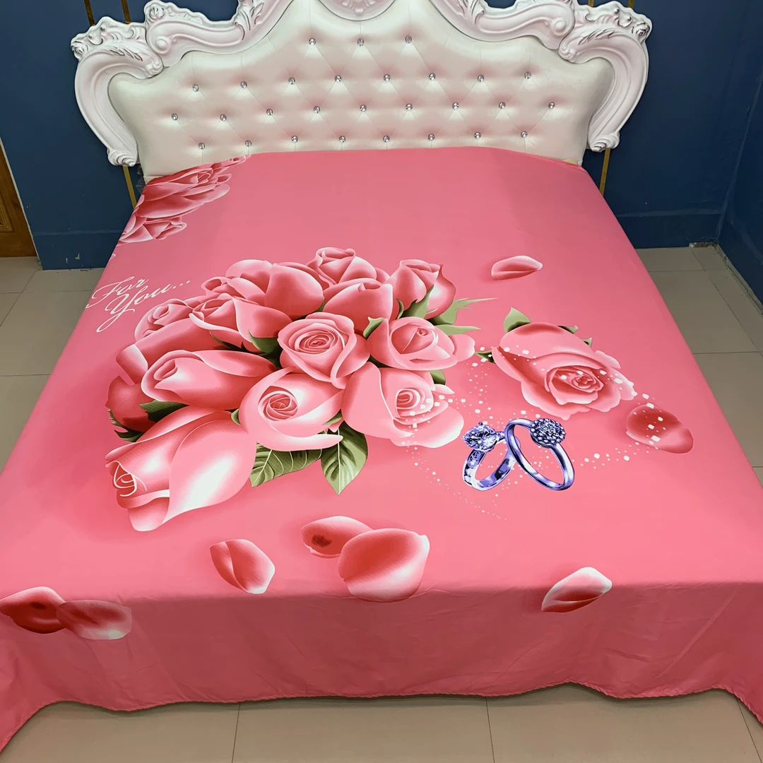 新品加厚粉色单件大花床单2.3米X2.4米大版花型防尘印花防滑床单