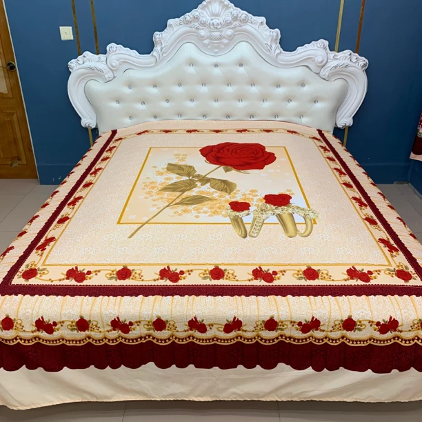 玫瑰2.3米X2.4米加厚大花定位床单中式家用加大双人床单加大炕单