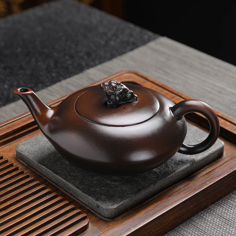 紫陶金蟾茶壶200mL仿古陶瓷家用手工壶复古功夫茶具办公室泡茶壶