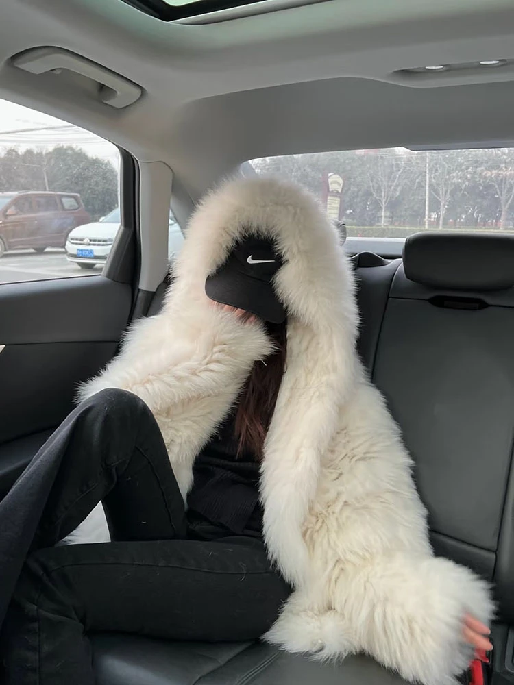 加密原版2025网红爆款新狐狸毛双面编织蝙蝠袖连帽大帽子皮草外套