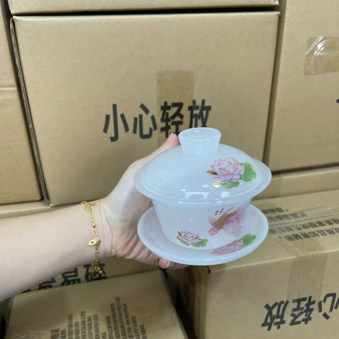【闪购闪购】禾阳 琉璃茶碗鸿运莲年盖碗泡茶碗泡茶杯家用3565